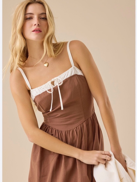 Altar'd State Dresses & Skirts - Altar'd State | Brown and White Dress with Bow